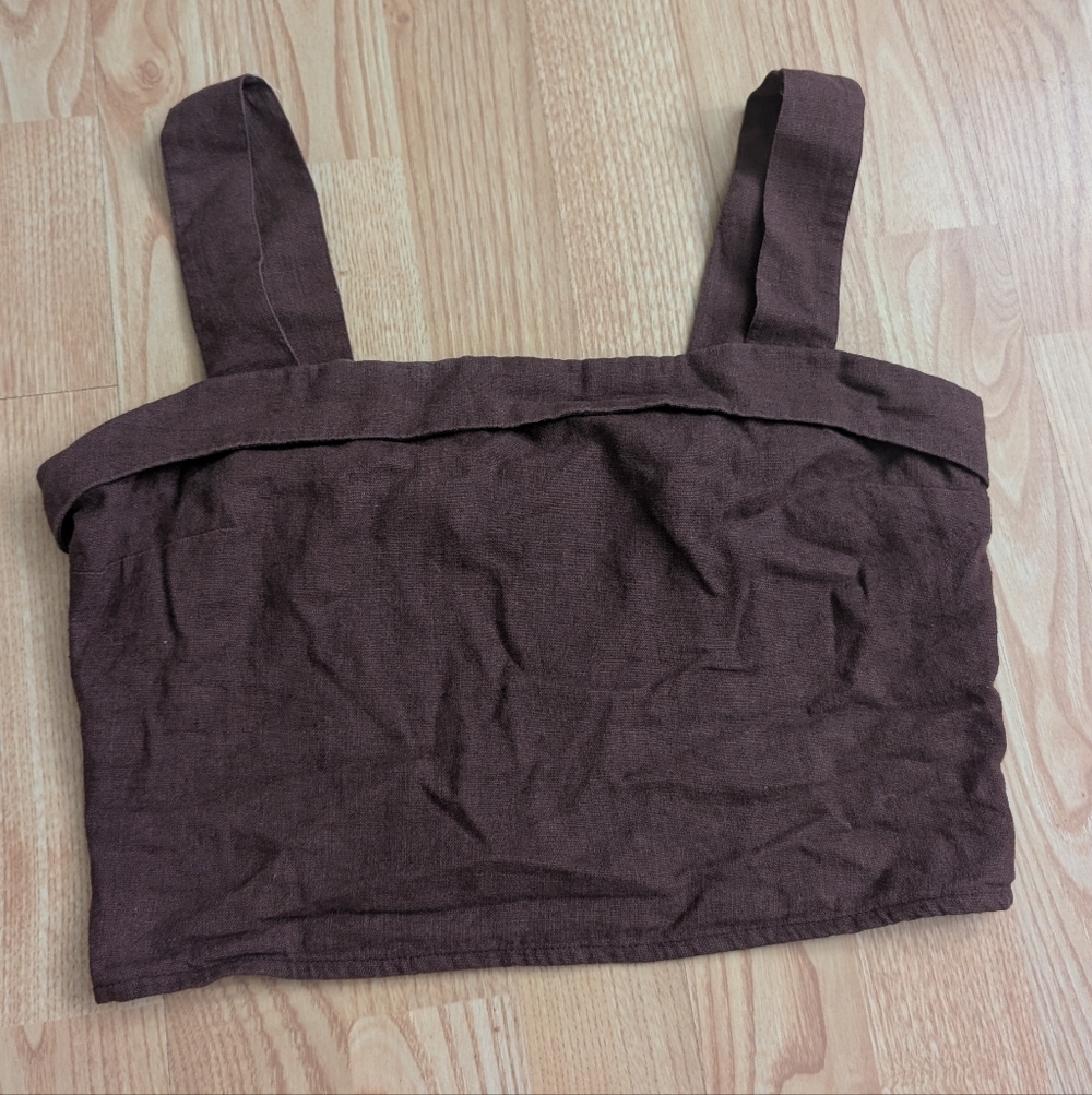 Abercrombie & Fitch Dark Brown Linen Blend Crop Tank Top